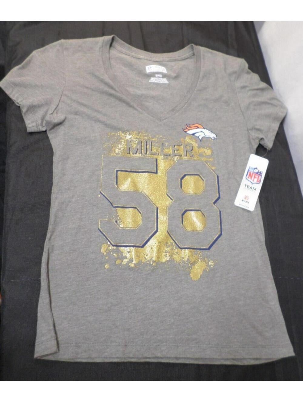 NEW NFL TEAM APPAREL DENVER BRONCOS VON MILLER RAGLAN GRAY SHIRT BLOUSE MEDIUM